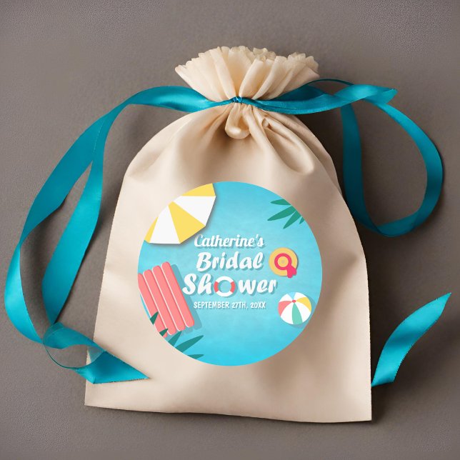 Tropical Pool Party Summer Bridal Shower  Classic Round Sticker (Creator Uploaded)