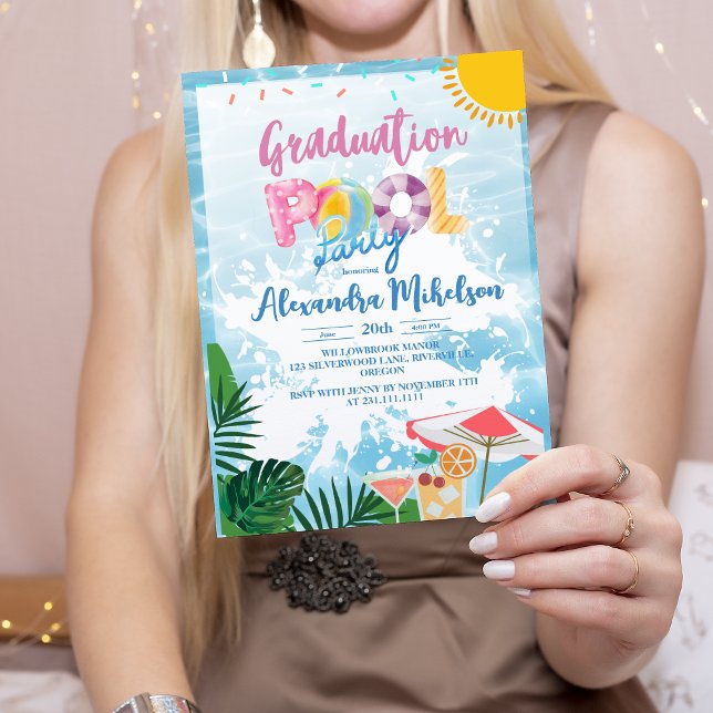Tropical Pool Party Summer Graduation  Invitation (Creator Uploaded)
