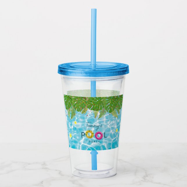 Tropical Pool Party Swimming Pool Birthday  Acrylic Tumbler (Front)