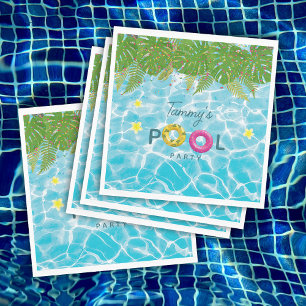 Tropical Pool Party Swimming Pool Birthday  Napkin
