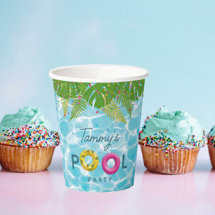 Tropical Pool Party Swimming Pool Birthday Paper Cups