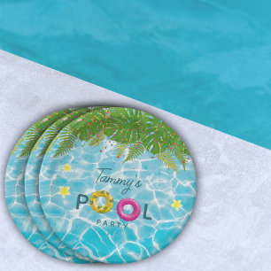 Tropical Pool Party Swimming Pool Birthday  Paper Plate