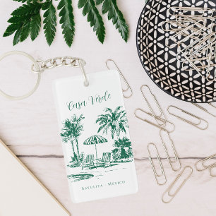 Tropical Poolside Vacation Rental Key Tag Ring