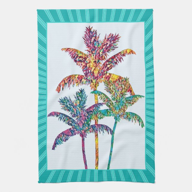 Tropical Pop Art Palm Tree Mosaic Tea Towel (Vertical)