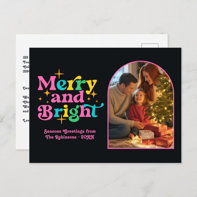 Tropical Pop Merry and Bright Retro Christmas Holiday Postcard (Front/Back)