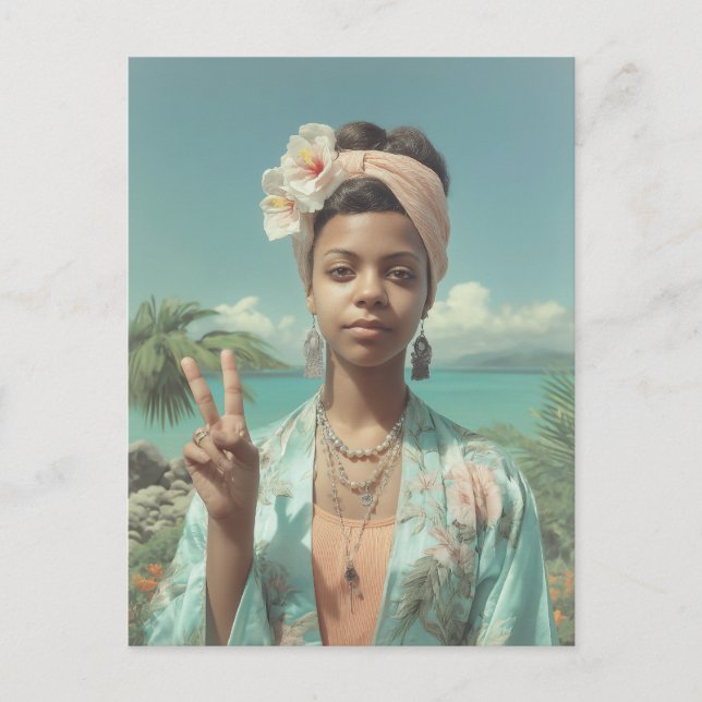 Tropical Portrait with Peace Sign Gesture Postcard (Front)
