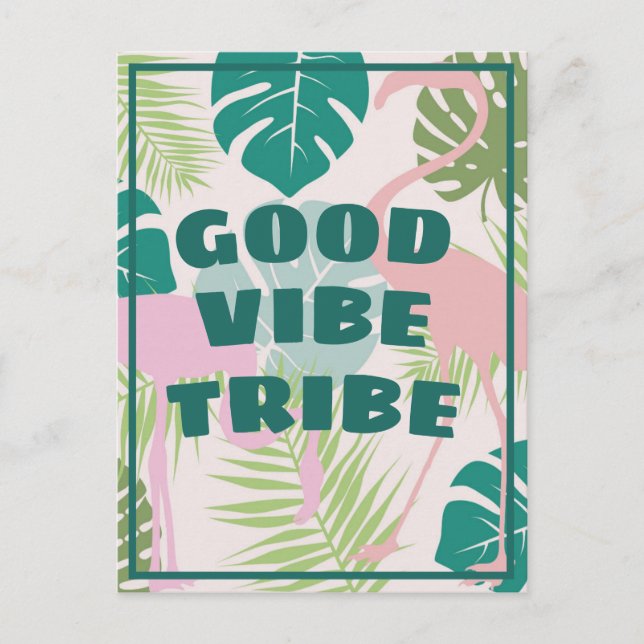 Tropical Positive "Good Vibe Tribe" Flamingo Postcard (Front)