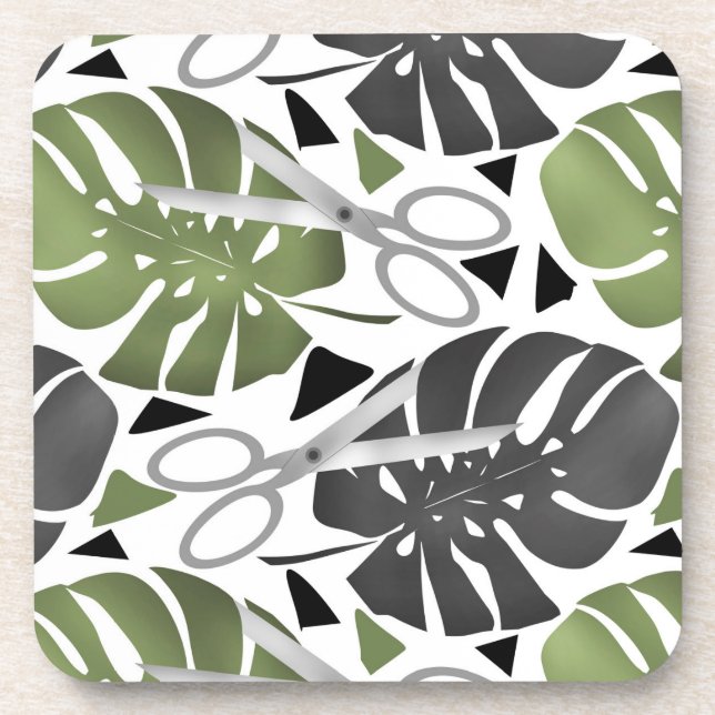 Tropical print monstera leaves scissors jungle exo coaster (Front)