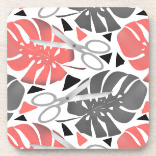 Tropical print monstera leaves scissors jungle exo coaster