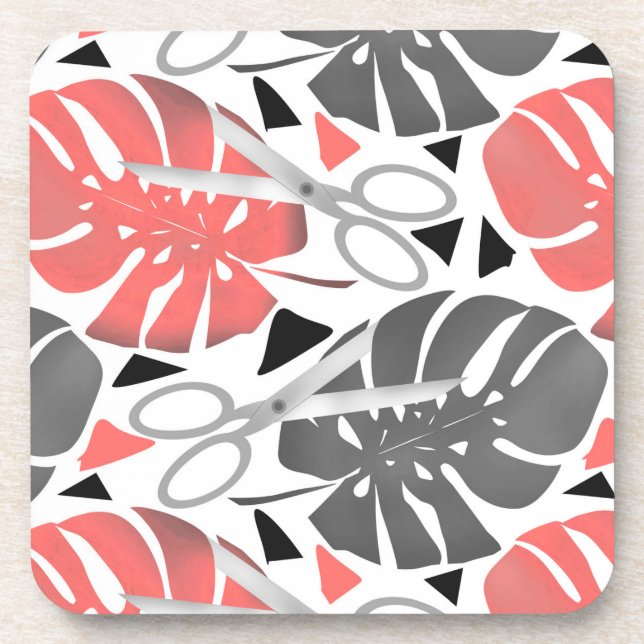 Tropical print monstera leaves scissors jungle exo coaster (Front)
