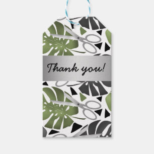 Tropical print monstera leaves scissors jungle exo gift tags