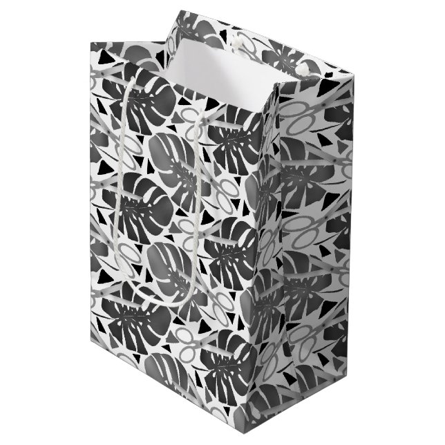 Tropical print monstera leaves scissors jungle exo medium gift bag (Front Angled)