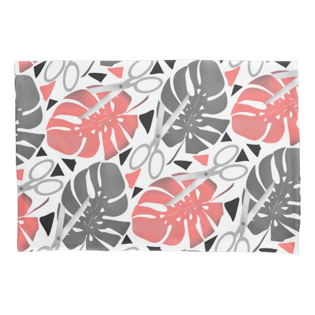 Tropical print monstera leaves scissors jungle exo pillowcase (Front)