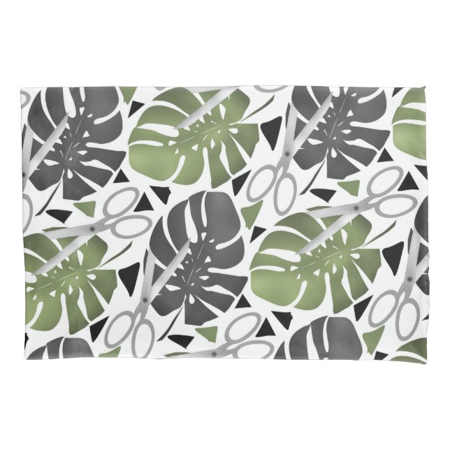 Tropical print monstera leaves scissors jungle exo pillowcase (Front)