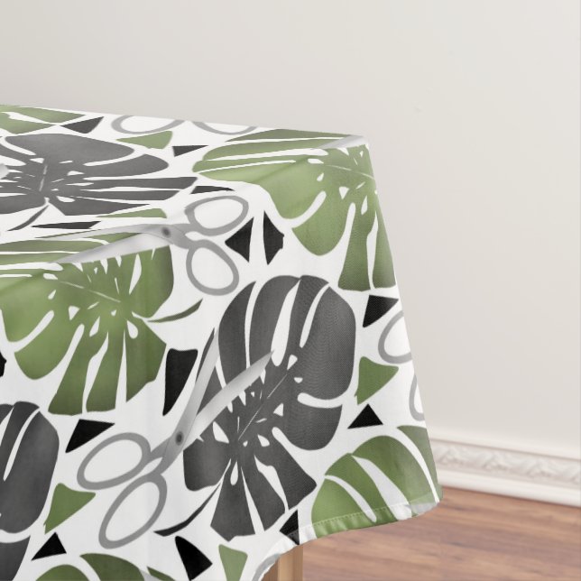 Tropical print monstera leaves scissors jungle exo tablecloth (In Situ)