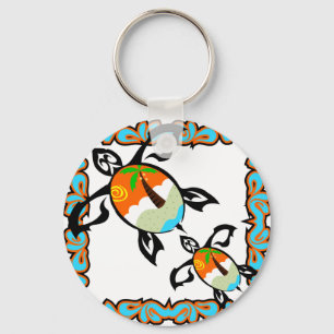 Tropical-print-turtle Key Ring
