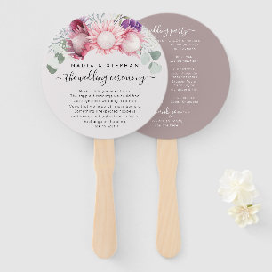 Tropical Protea and Eucalyptus Wedding Program Hand Fan