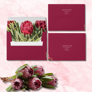 Tropical Protea Floral Burgundy Wedding RSVP Envelope