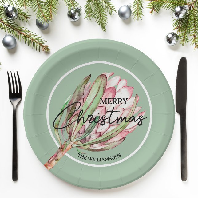 Tropical Protea Floral Christmas Paper Plate (Creator Uploaded)