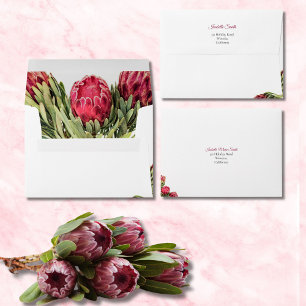 Tropical Protea Floral White Wedding RSVP Envelope