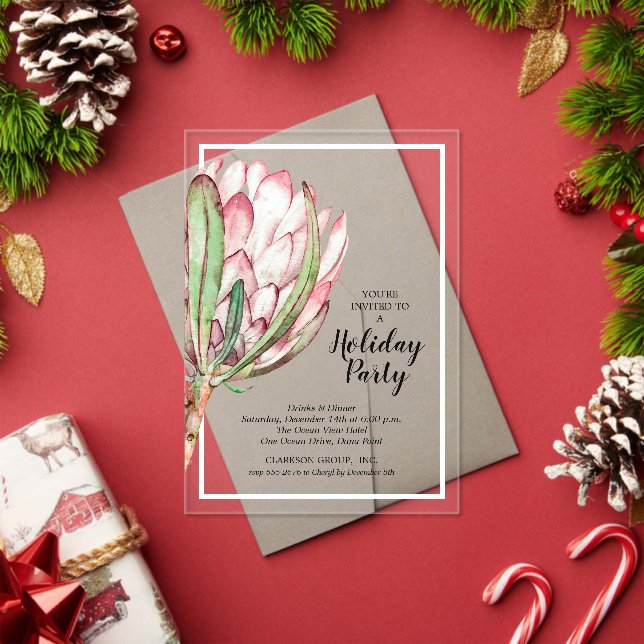Tropical Protea Holiday Christmas Party Acrylic Invitations (Insitu (Holiday))