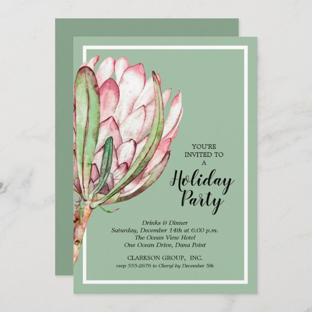 Tropical Protea Holiday Christmas Party Invitation (Front/Back)
