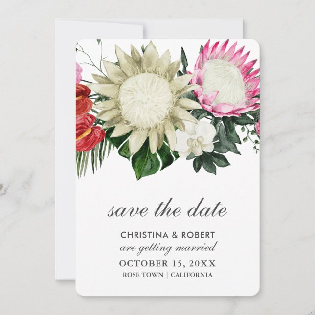 Tropical Protea Monstera Botanical Save The Date (Front)