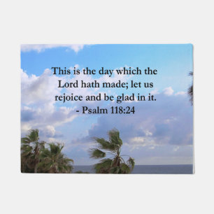 TROPICAL PSALM 118:24 OCEAN AND PALM TREES DOORMAT