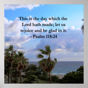 TROPICAL PSALM 118:24 OCEAN AND PALM TREES POSTER