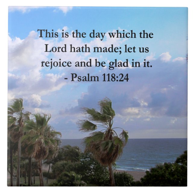 TROPICAL PSALM 118:24 OCEAN AND PALM TREES TILE (Front)
