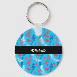 Tropical Puertorican Themed Island Pattern Name Key Ring