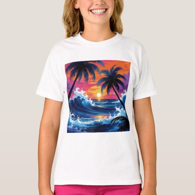 Tropical Pulse – Sunset Surf Vibes T-Shirt (Front)