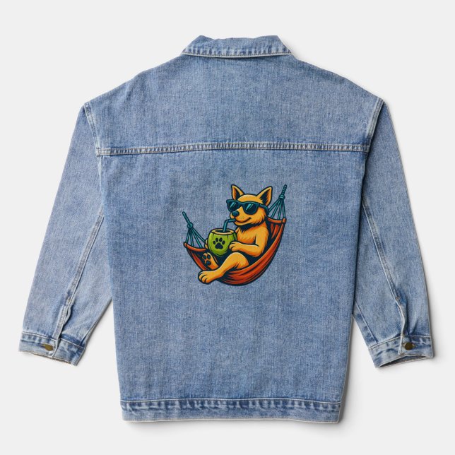 Tropical Pup Vibes Denim Jacket (Back)