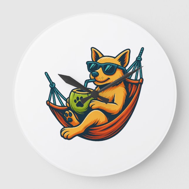 Tropical Pup Vibes Large Clock (Front)