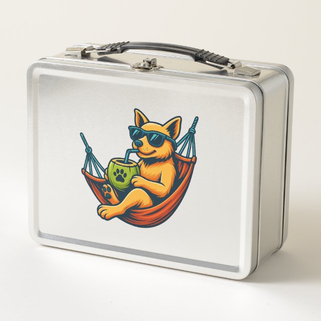 Tropical Pup Vibes Metal Lunch Box (Front)