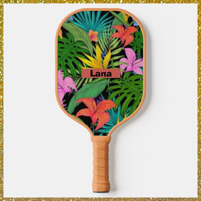 Tropical Purple and Green Botanical Flowers Pickleball Paddle (Creator Uploaded)
