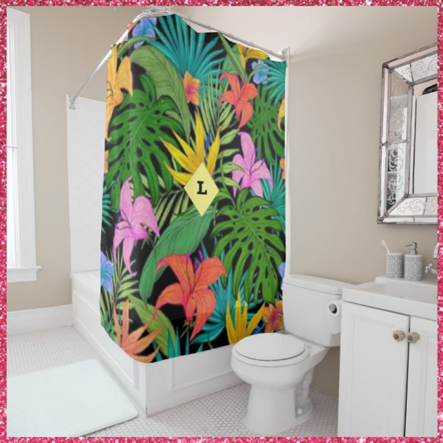 Tropical Purple and Green Botanical Flowers Shower Curtain (Creator Uploaded)