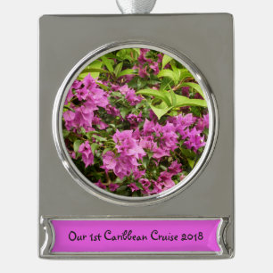 Tropical Purple Bougainvillea Floral Silver Plated Banner Ornament