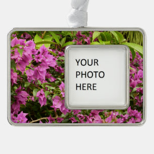 Tropical Purple Bougainvillea Floral Silver Plated Framed Ornament