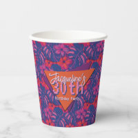 Tropical Purple Floral Birthday Paper Cups