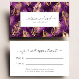 Tropical Purple Gold Foliage Pattern Appointment Business Card