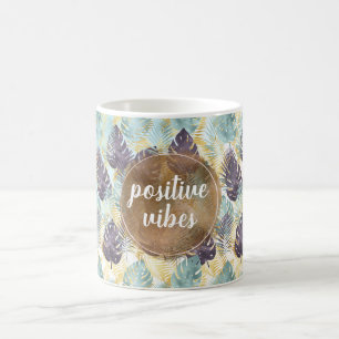 Tropical Purple Green Gold Leaves Positive Vibes Coffee Mug