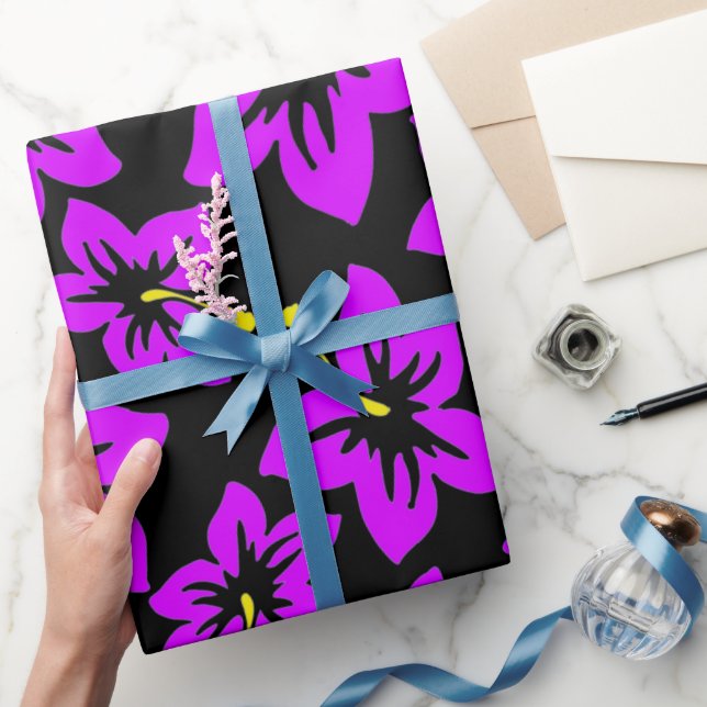 Tropical Purple Hawaiian Hibiscus Flowers Wrapping Paper (Gifting)