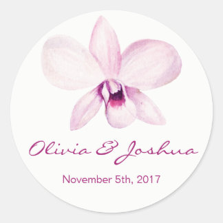 Tropical Purple Orchid Watercolor Wedding Classic Round Sticker