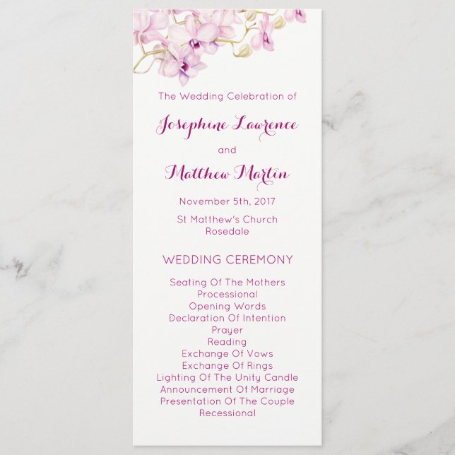 Tropical Purple Orchid Watercolor Wedding Programs Programme (Front)