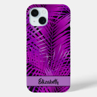 Tropical Purple Palm Fronds on Black Personalised
