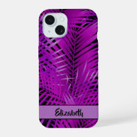 Tropical Purple Palm Fronds on Black Personalised