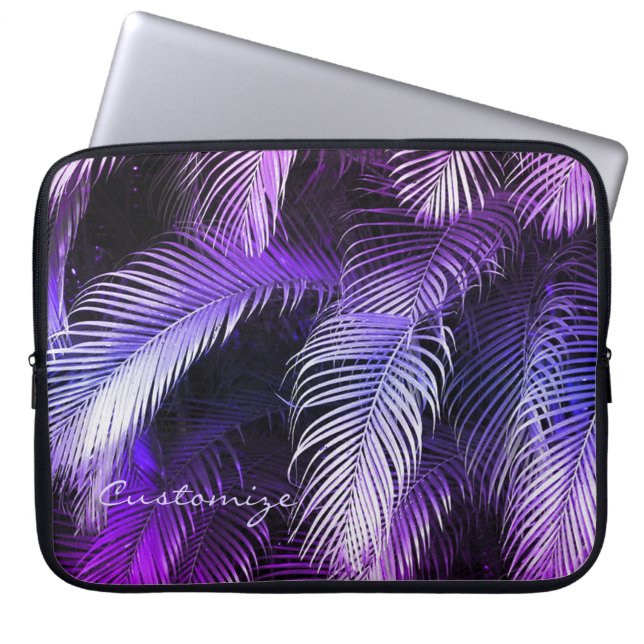Tropical Purple Palm Leaves Laptop Sleeve (Front)