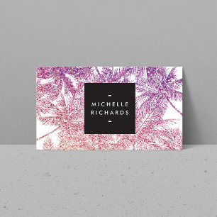 Tropical Purple/Pink Glitter Palms Business Card