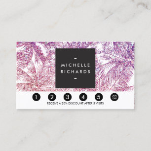 Tropical Purple/Pink Glitter Palms Loyalty Card